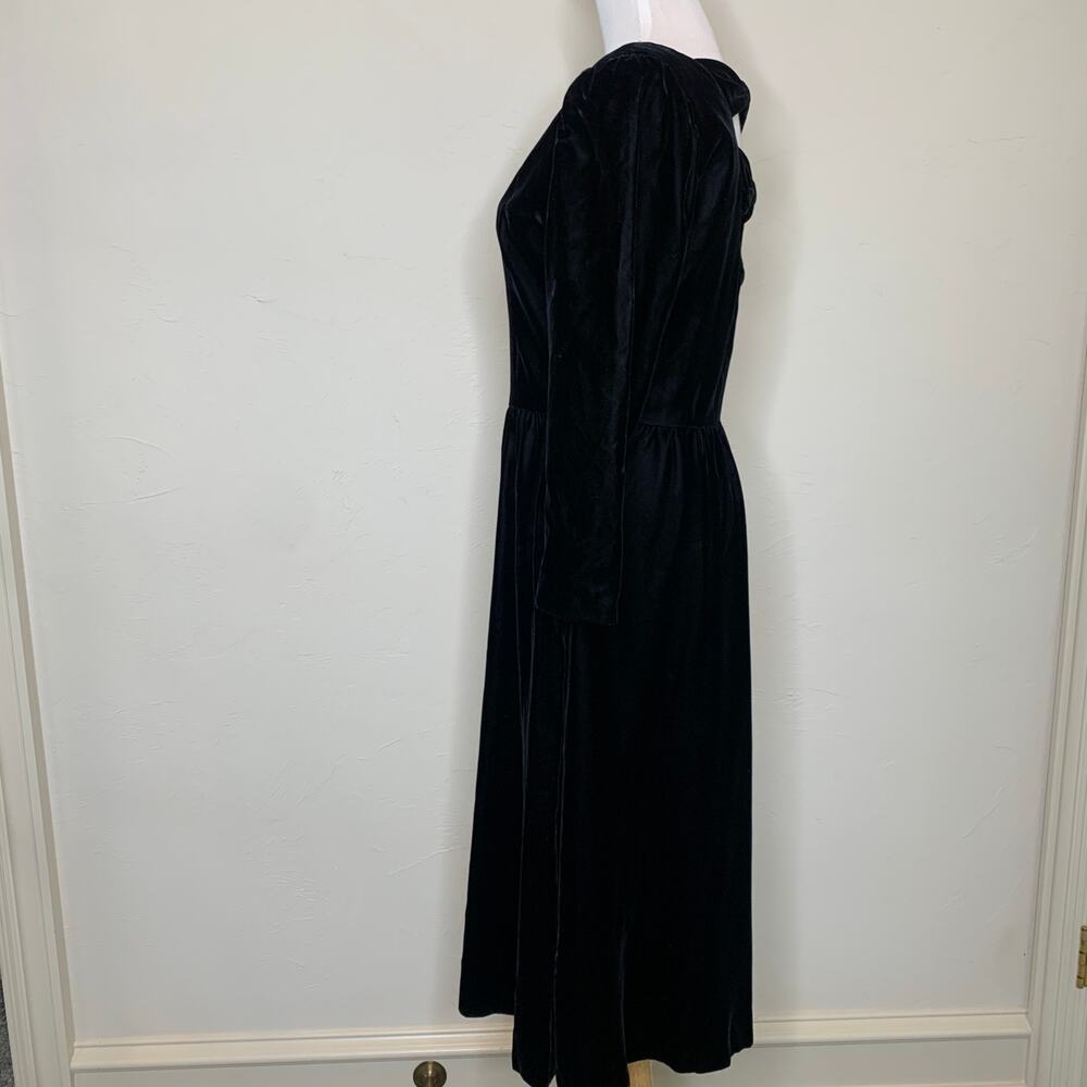 Lanz Black Velvet Bow Back Vintage Dress Sz 12 Medium - Picture 3 of 12